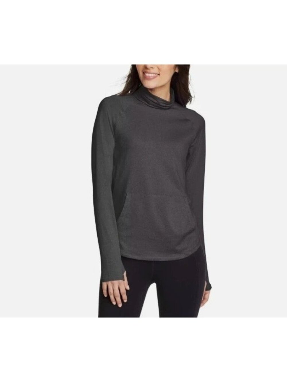 NWT Eddie Bauer Women's S Active Funnel Neck Long Sleeve Pullover Charcoal P0785